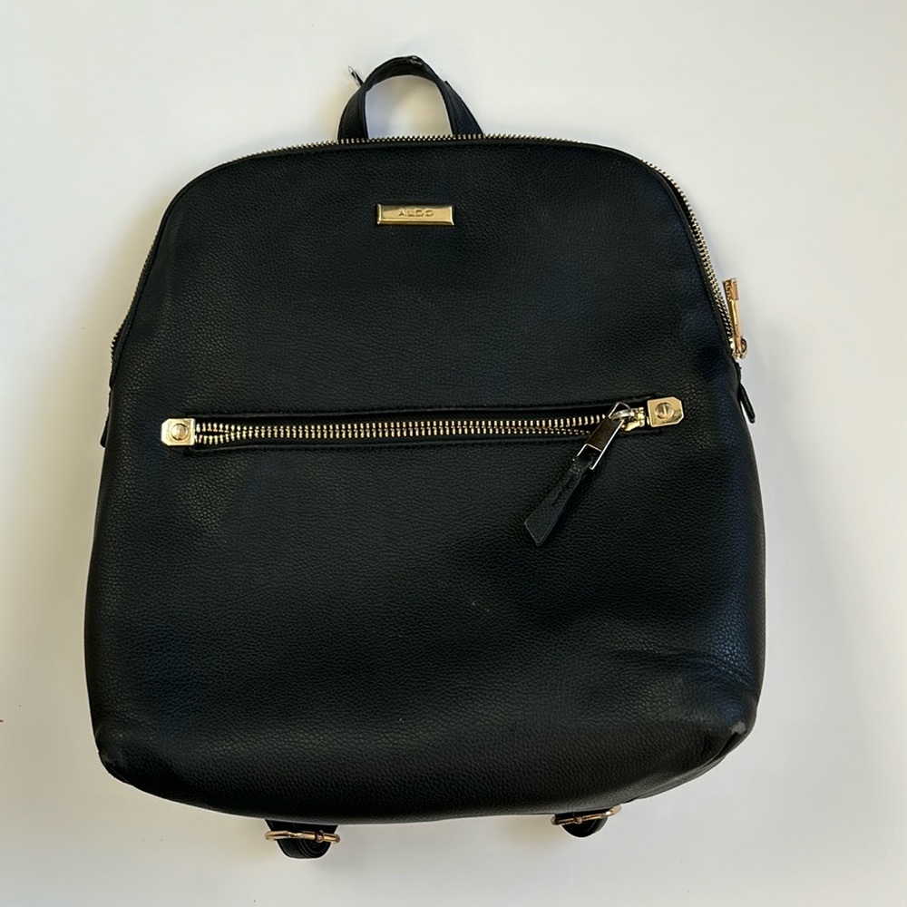 Black & gold faux leather aldo backpack